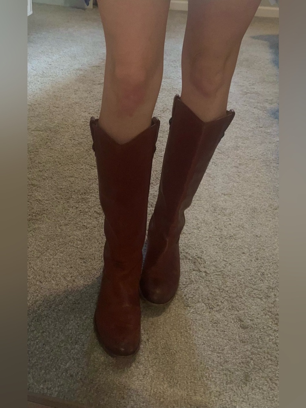 Frye Boots Melissa button extended calf pull on Cognac Brown 6.5